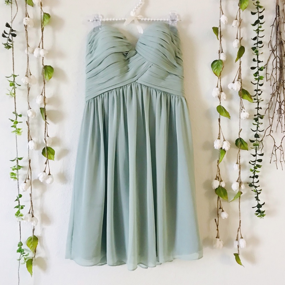 Bill Levkoff Mint Green Chiffon Strapless Dress